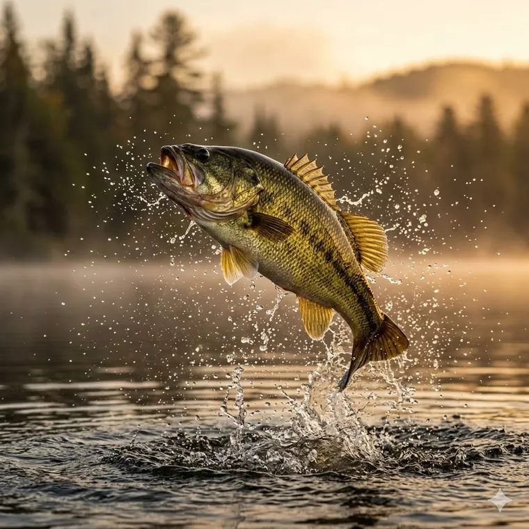 Bass leaping at golden hour