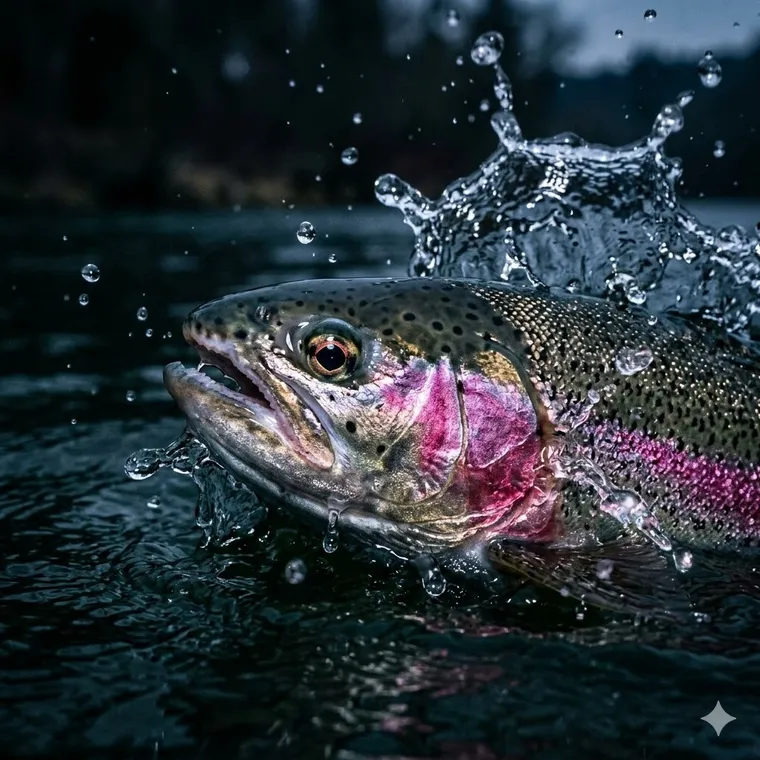 Rainbow trout breaking the surface